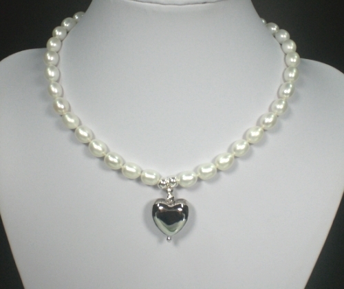 Süßwasser Perlen Halskette mit Silber Herzanhänger