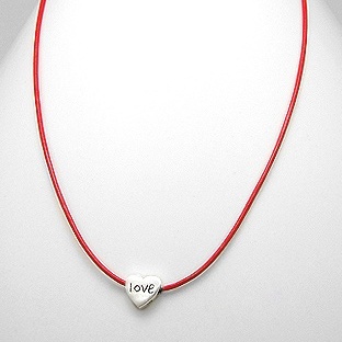 Echt Lederhalsband mit Silberanhänger "love" rot