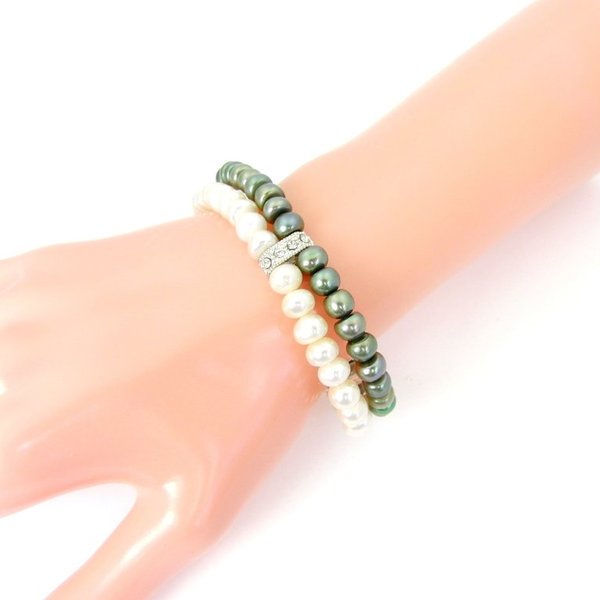 Perlen Stretch Armband weiß grün