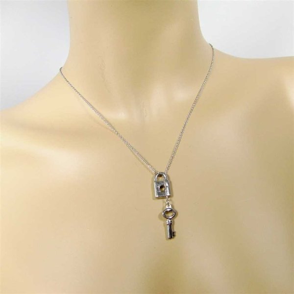 Silberne Damen Halskette mit Schloß und Schlüssel