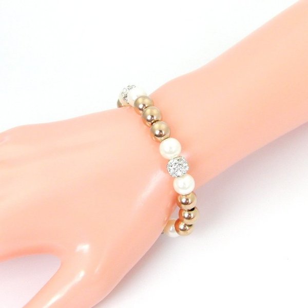 Roséfarbenes Perlen Stretch Armband mit Strass