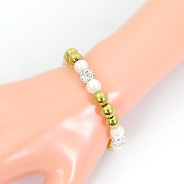 Goldenes Perlen Stretch Armband mit Strass