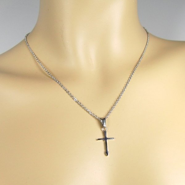 Silberne Edelstahl Halskette mit Kreuz